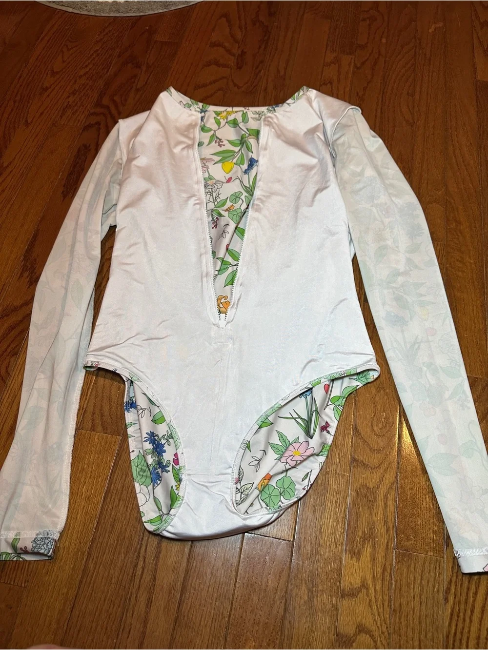 Cover Floral Long-Sleeve One-Piece Swimsuit - XL